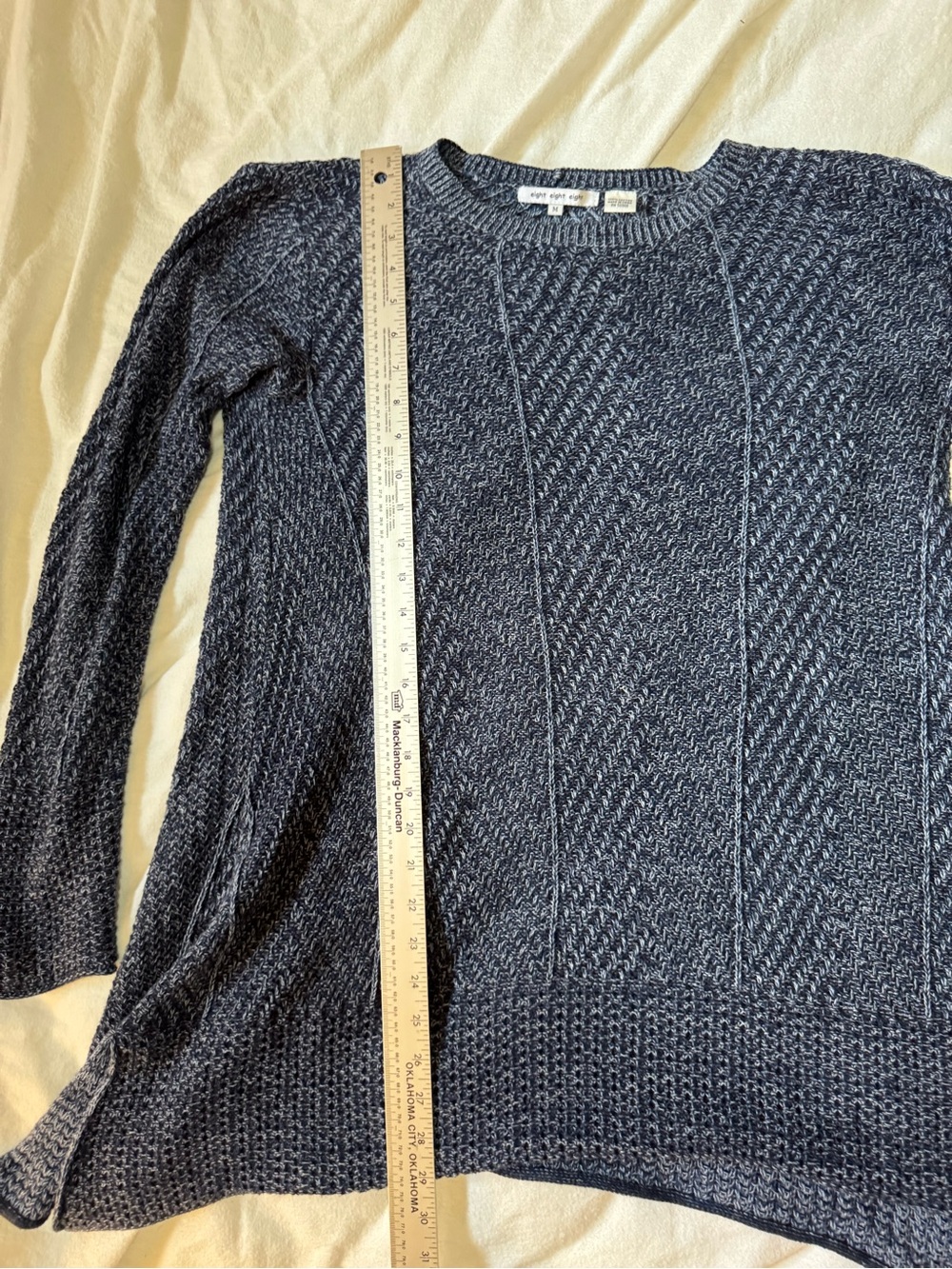 Eight Eight Eight 100% Cotton Textured Chevron Knit Sweater M Navy Gray - Picture 3 of 5